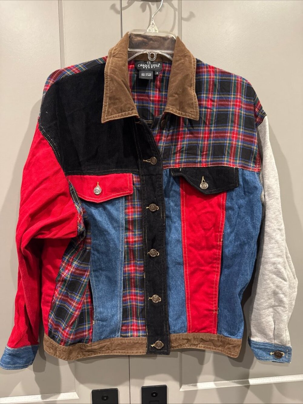 Vintage Carole Little Sport Petites Jacket Womens 6 Plaid Corduroy Patchwork Y2K